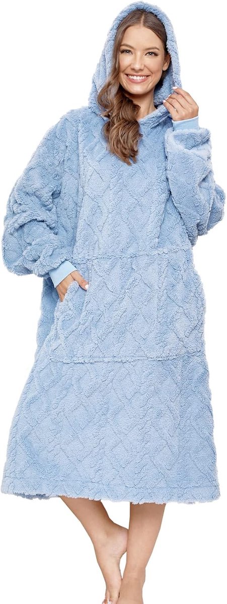 oversized draagbare deken hoodie voor vrouwen mannen, lange comfortabele sherpa-deken sweatshirt Ruige trui pluche warme gezellige deken één maat past iedereen