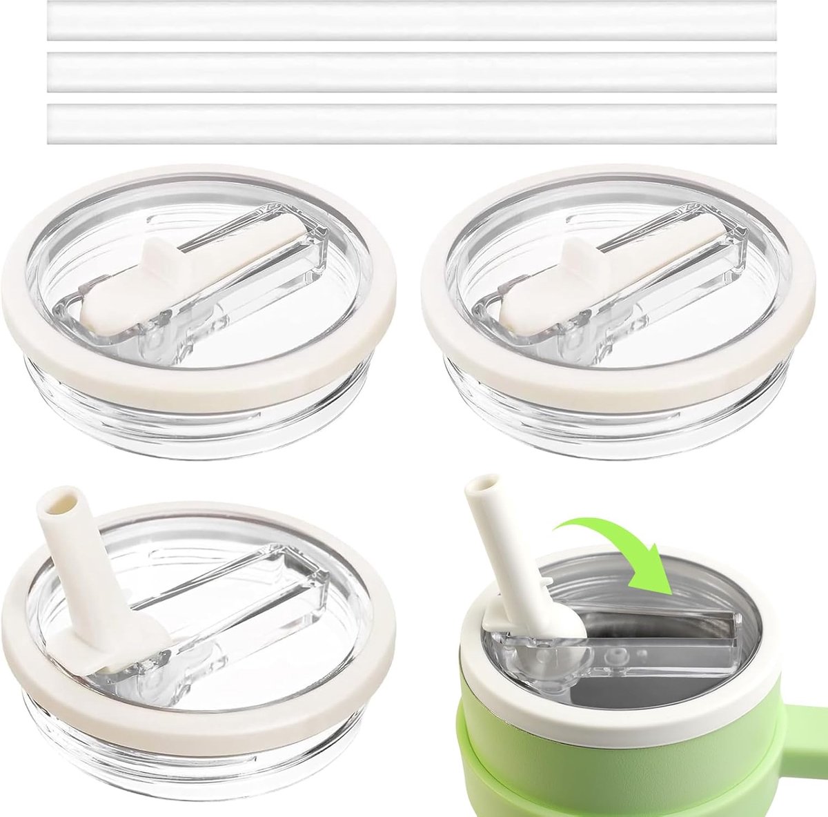 Reservedeksel voor bekers van 100 ml, herbruikbare lekvrije en stofdichte tuimelafdekkingen, beker met rietje, reservedeksel voor Stanley Cup-accessoires, 2 stuks (wit)
