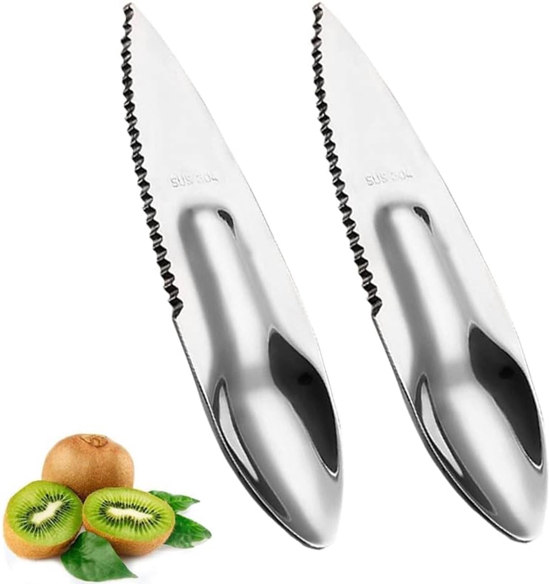 Multifunctionele fruitmessen, 2 stuks, roestvrij staal, snijlepel, snijlepel, snijlepel, snijlepel, draagbare keukenaccessoires (zilver)