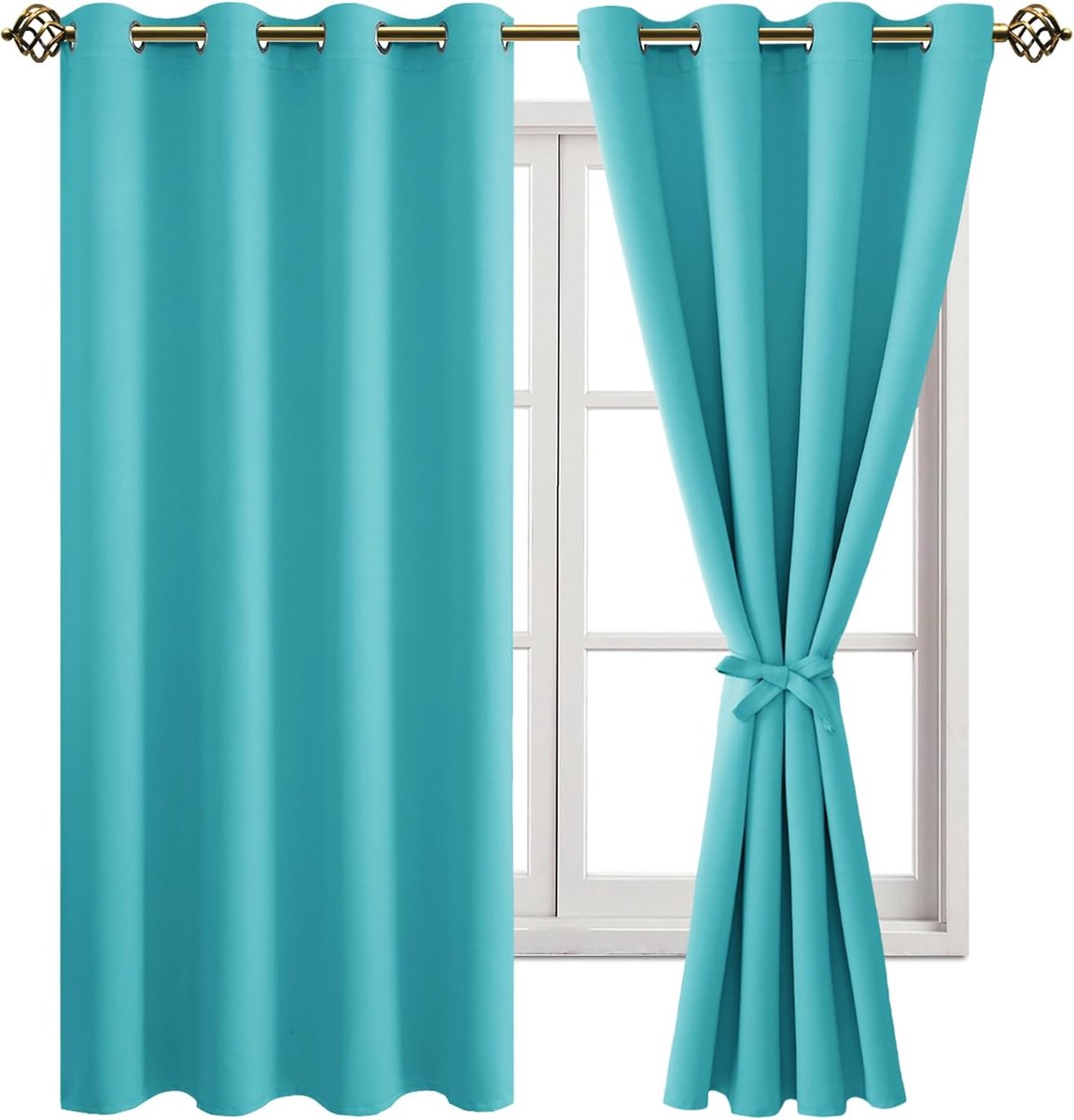 Verduisterende gordijnen, inslagringen, voor slaapkamer, woonkamer, turquoise, 2 stuks, 137 x 132 cm (H x B)