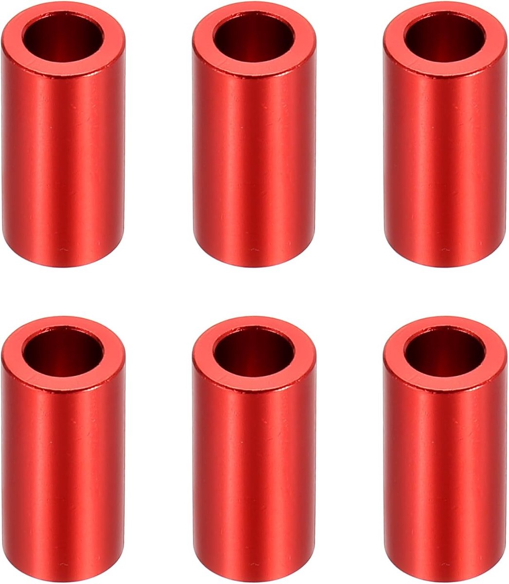 M6 Aluminium Spacers, 6 Stks Metalen Spacers Aluminium 6.2mm ID x 10mm OD x 20mm L Aluminium Spacer Schroef Standoff Ronde voor 1/4" of M6 Schroefbouten, Rood