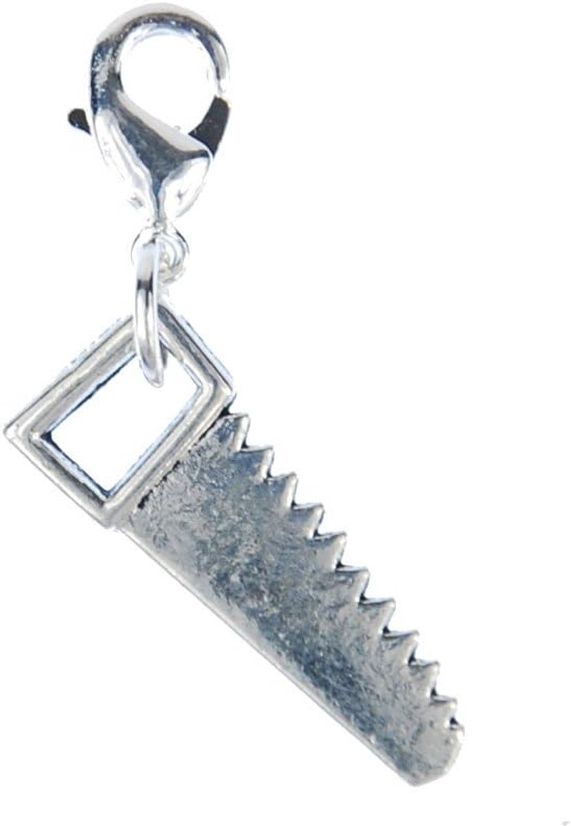 Zaag vossenstaart charm handzaag werkplaats handwerk - handgemaakte modesieraden I kettinghanger verzilverd - bedelhanger bedelarmband - hanger voor armband, 24mm, Metaal, Geen edelsteen