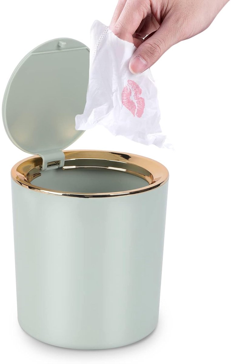 Tafelafvalemmer met deksel, mini-vuilnisemmer, tafelafvalbak, kleine prullenmand voor bureau, badkamer, luiertafel, keuken (lichtgroen)