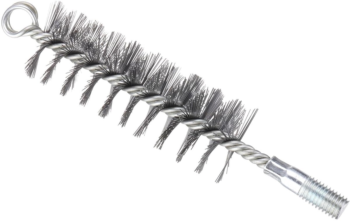 Borstel voor vaten met 40 mm diameter, reinigingsborstel van gevlochten draad van roestvrij staal, voor het reinigen van buizen, spiraalschacht 12 mm, zilverkleurig