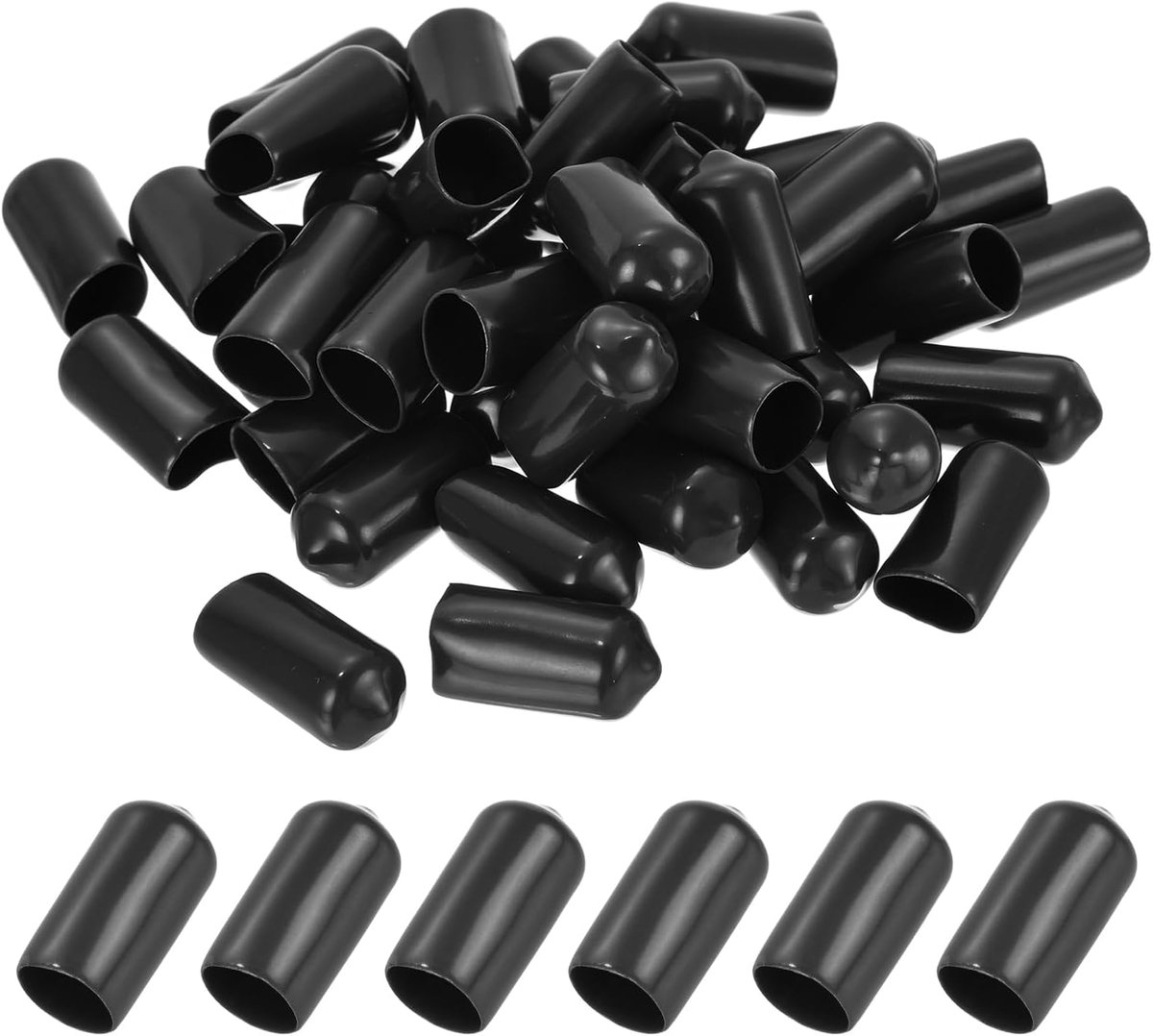 10 mm vinylrubberen eindkappen, pakket van 50 stuks flexibele schroefdoppen voor bouten Ronde draadbeschermers voor metalen buizen en staven, zwart