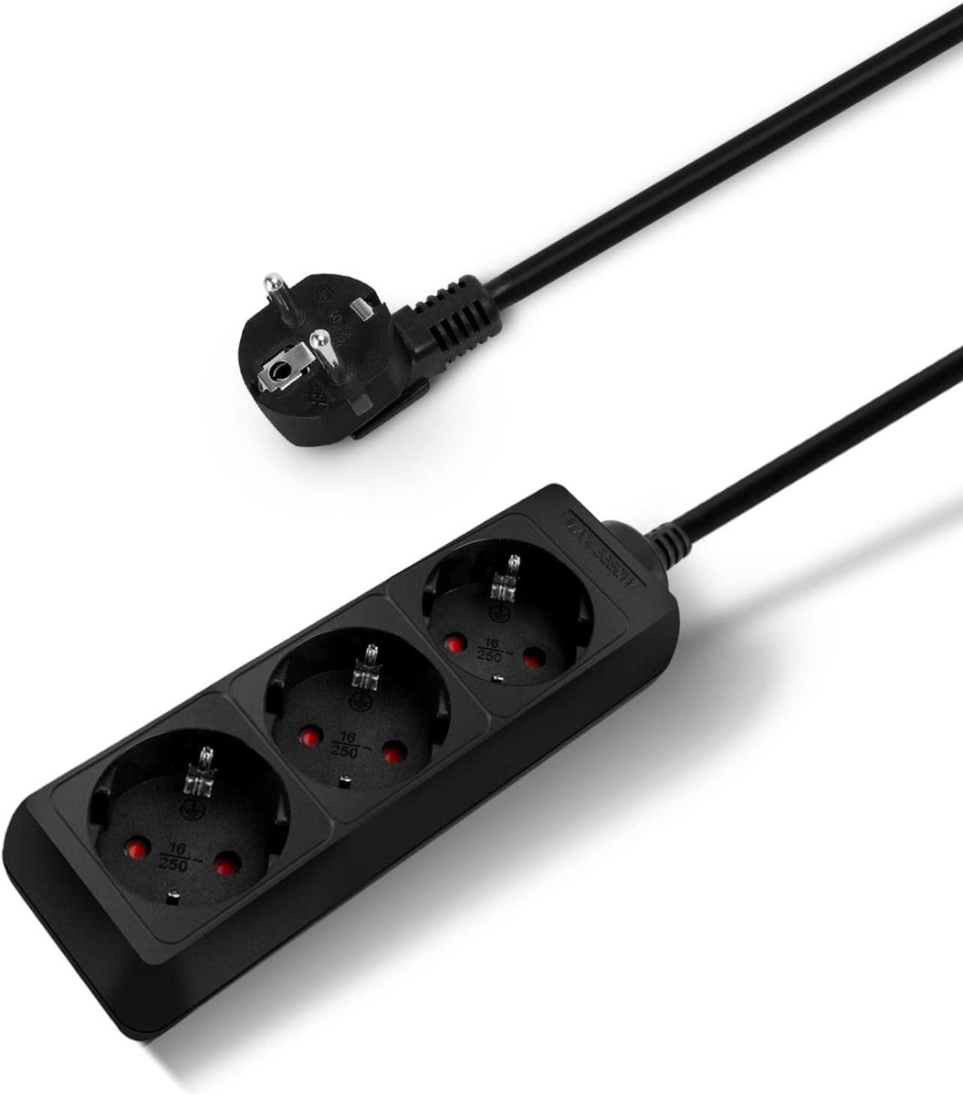 3-Voudig stekkerdoos met contactbescherming, 1.5 m kabel, zwart(3-Voudig, 1.5 m)