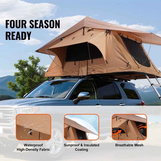 CORE Daktent - Autodaktent - Opvouwbare daktent - Harde schaal - 2 tot 3 personen - PVC hoes - Waterdicht - UV-bestendig - Inclusief verstelbare ladder - Voor SUV Pick-up Vrachtwagen etc. - Vouw afmeting 125.5x144x25.5cm - 265x336x132cm - Bruin van core — afbeelding 3