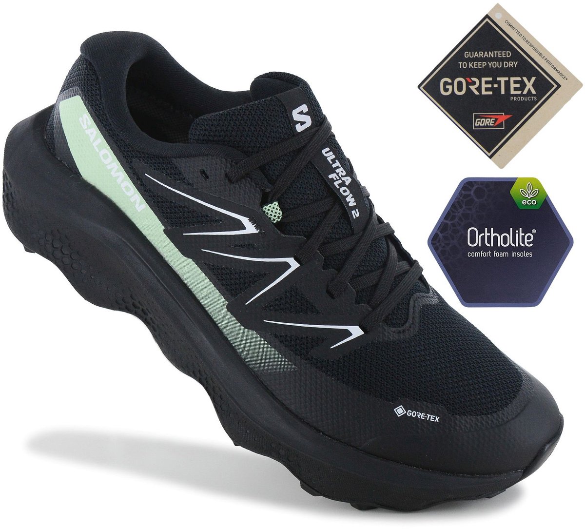 Salomon Ultra Flow 2 GTX GORE-TEX Heren Trail-Running Schoenen All-Terrain Hardloopschoenen 479814 Zwart
