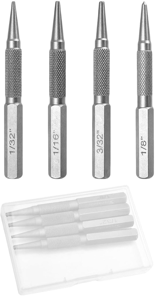 Set spijkerstansen - Ponsen set - Precisiewerk - Antislip gekarteld - 4 delig - Zilver