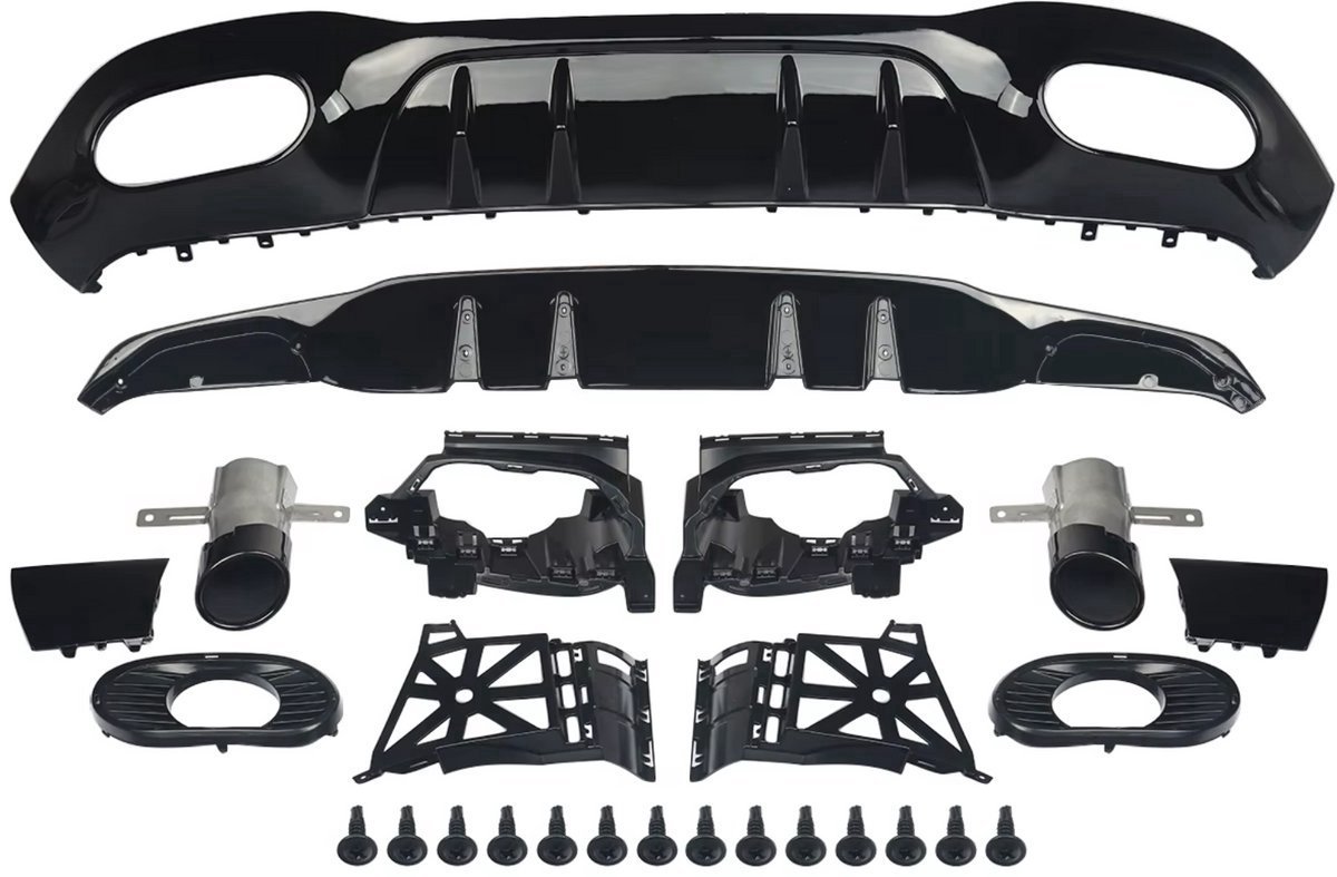 Bumper Diffuser Zwart - Passend voor Mercedes A en Achterdiffuser en Uitlaatpijp - Voor Auto Styling, Vervanging en Tuning