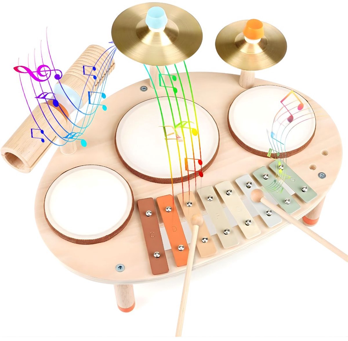 Ploutos® Drumstel Voor Kinderen - Speelgoed Drumset voor Kinderen - Compact Muziekinstrument - Lichtbruin - 16cm x 4cm x 22cm