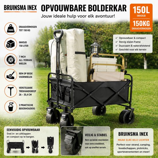 Bruinsma INEX bolderkar - opvouwbare bolderkar - inklapbare bolderkar - opvouwbare kar - 90Lx50Bx59.5H CM - 150L - Zwart — afbeelding 2