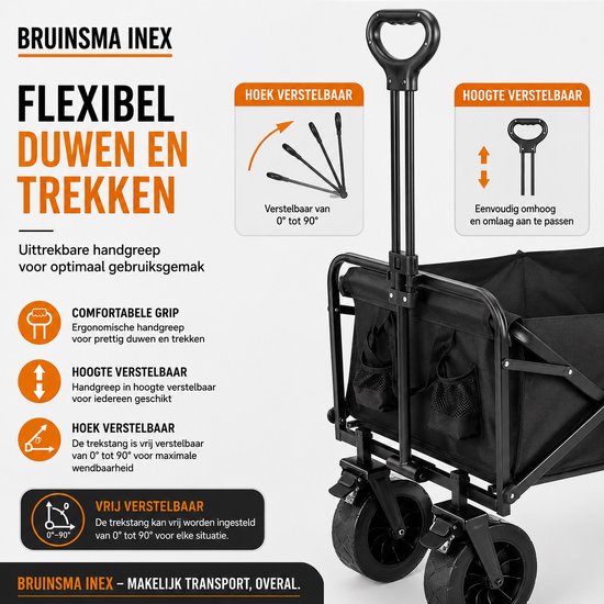 Bruinsma INEX bolderkar - opvouwbare bolderkar - inklapbare bolderkar - opvouwbare kar - 90Lx50Bx59.5H CM - 150L - Zwart — afbeelding 3