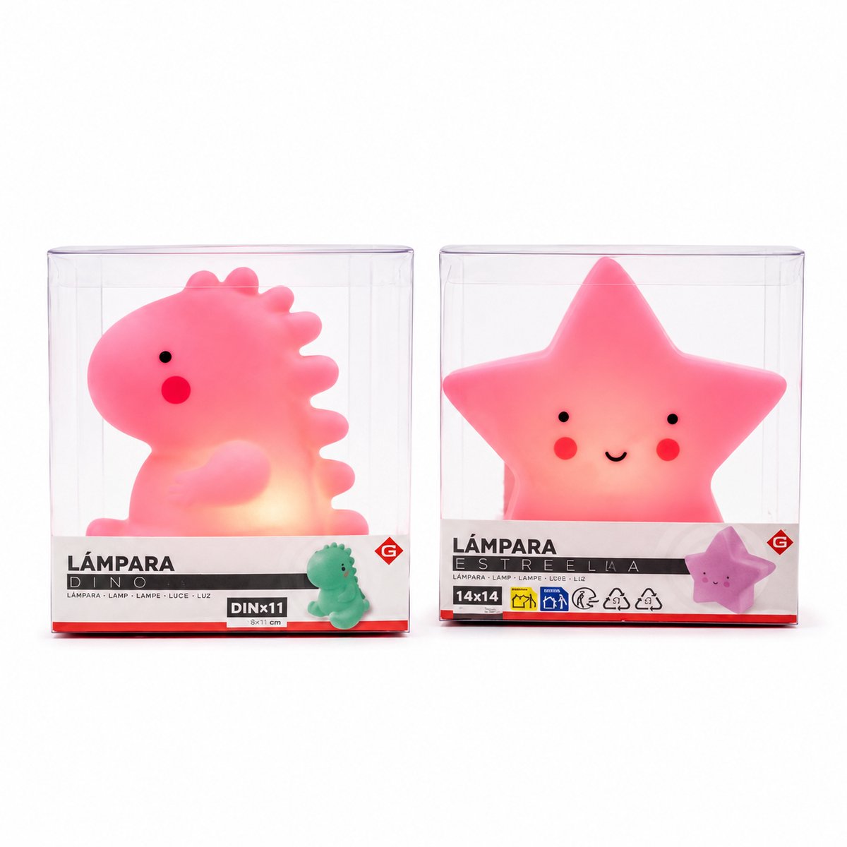 EasyMart 2-delige kindernachtlamp set - Roze Dino & Ster - LED nachtlampjes - Batterijen inbegrepen