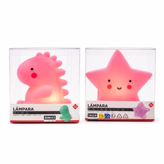 EasyMart 2-delige kindernachtlamp set - Roze Dino & Ster - LED nachtlampjes - Batterijen inbegrepen van Merkloos — afbeelding 2