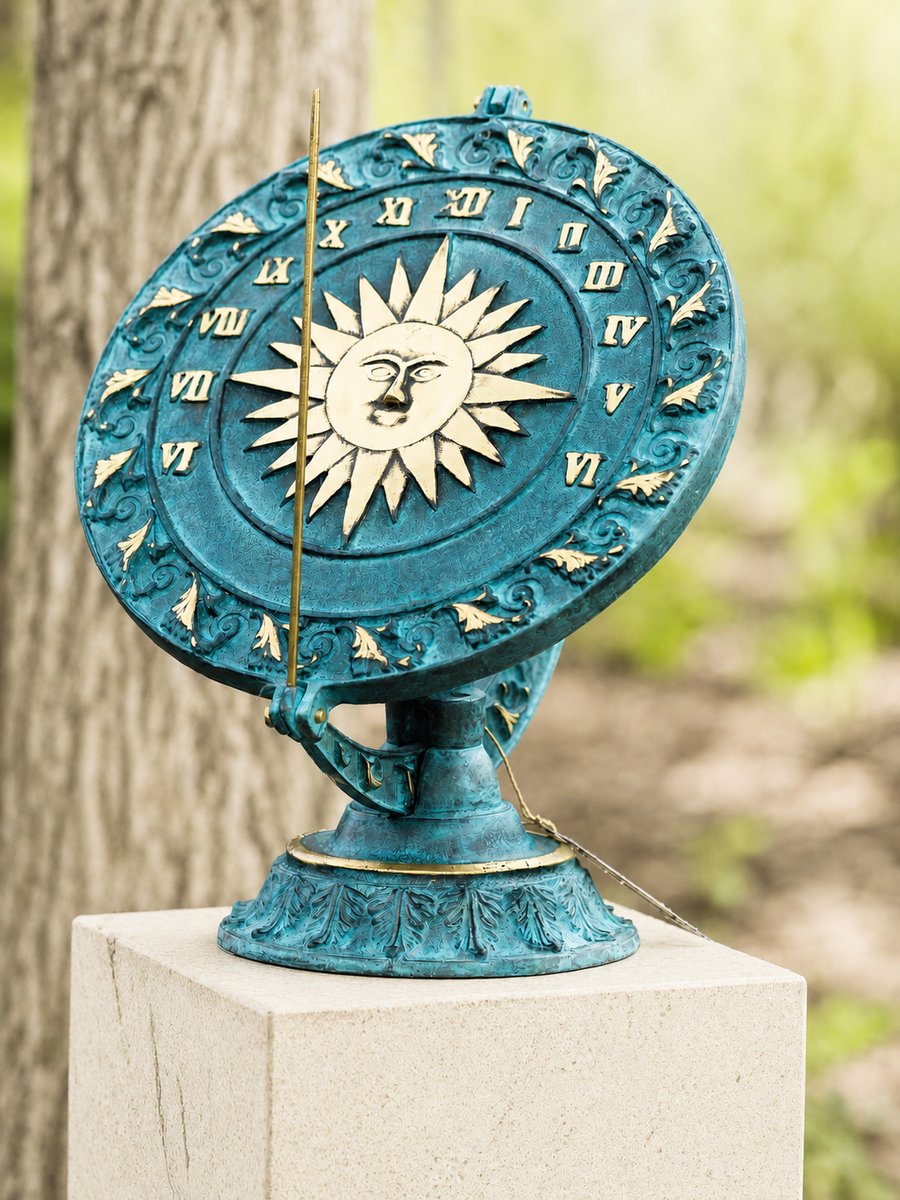Tuinbeeld - bronzen beeld - Zonnewijzer op standard - Bronzartes - 30 cm hoog
