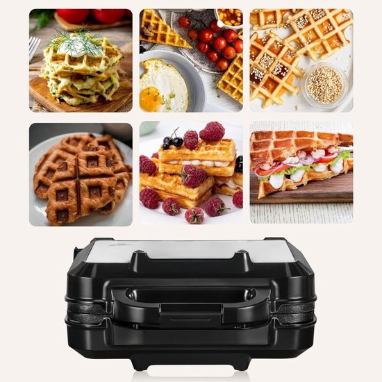 Ploutos® Wafelijzer Met Verwisselbare Platen - Antiaanbak Wafelmaker - Wafelijzer met Verwisselbare Bakplaten - Zwart - 24cm x 34cm x 11cm — afbeelding 4