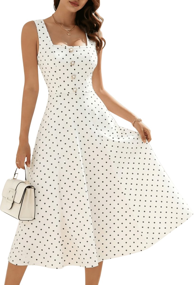 Currero Zomerjurk Dames Zomerjurken Volwassenen Vrouwen Midi Jurk Ibiza Stijl Sundress Dress Zwarte Punten