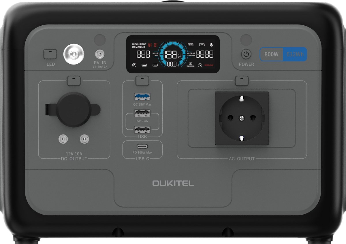 OUKITEL P800 pro Draagbare Power Station 512Wh - 800W Hoog Vermogen - 1600W Piekvermogen - LiFePO4 Lithium-ijzerfosfaatbatterij - UPS Noodstroomvoorziening - 500W Supersnel Laden