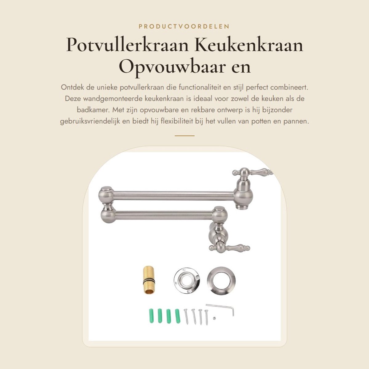 Dailygoods- Gootsteenkraan Wandmontage - Koper - Opvouwbaar - Rekbaar - Enkele Koude Kraan