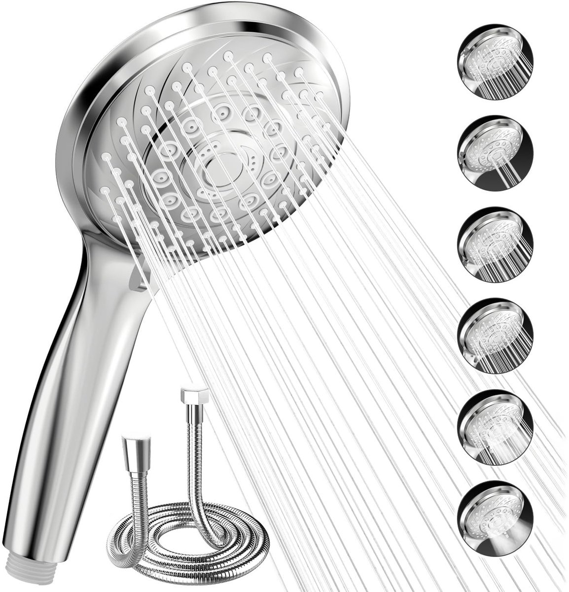 Dailygoods- Douchekop Hoge Druk - Douchekop met Slang 1,5m - 6 Sproeimodi - Ergonomische D