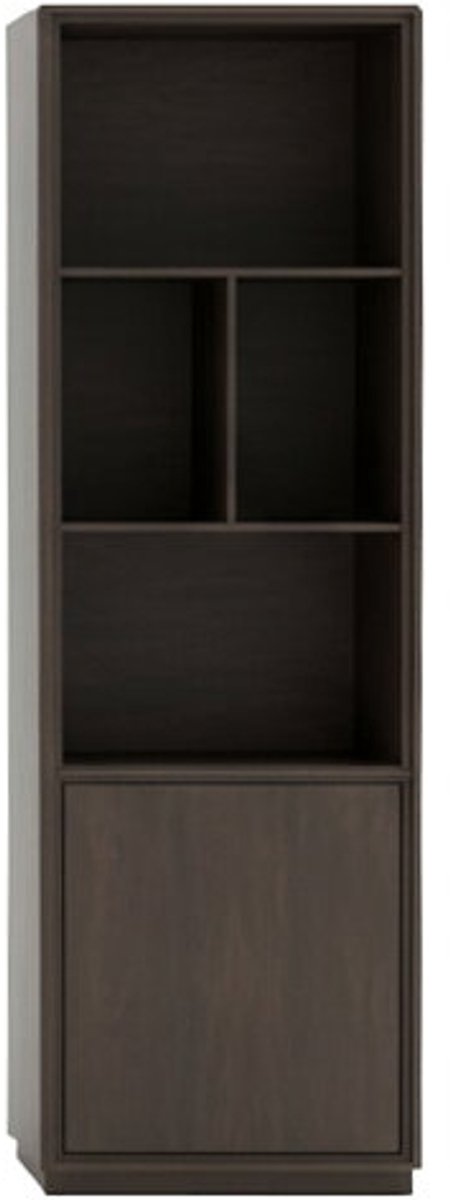 Bellagio boekenkast linksdraaiend met 1 deur en 4 open vakken - intense black zwart - 75x42x215 cm