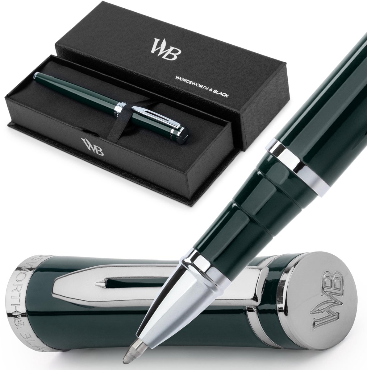 Dailygoods- Rollerball Pen Luxe - Chroom Afwerking - Zwarte Lak - Navulbaar - Hoogwaardige Pen - Elegante Schrijfervaring - Schrijfpennen