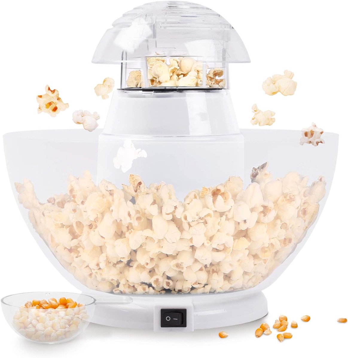 QORA® Popcorn Machine – Hetelucht Popcornmachine – Popcornpan Inclusief Serveerschaal – Popcornmakers 1200W - Wit - 30cm x 30cm x 28cm