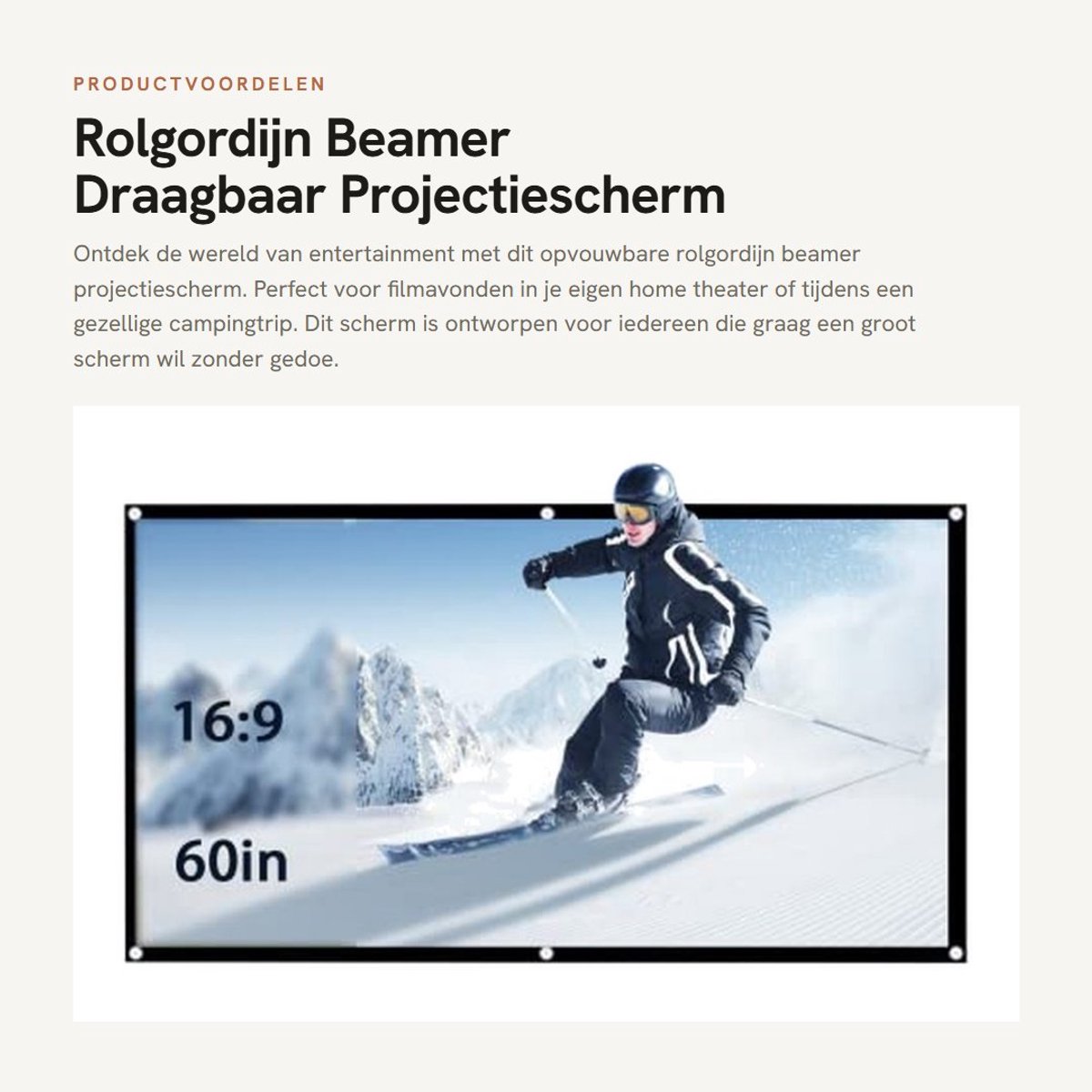 Dailygoods - Rolgordijn Beamer - Draagbaar Projectiescherm - Opvouwbaar Formaat - 16:9 Projectie Canvas - Geschikt voor Home Theater en Buiten - 152 cm