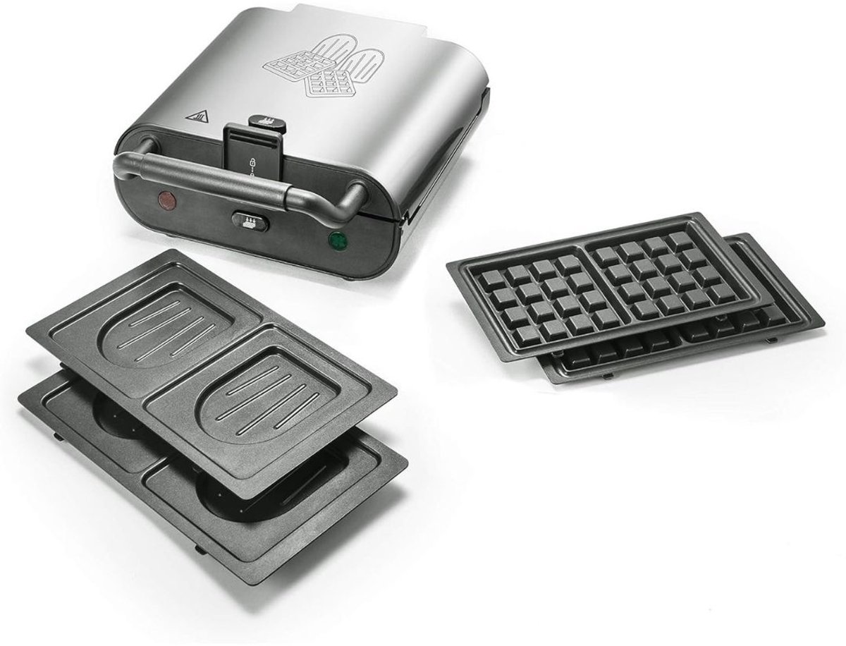 Ploutus® Wafelijzer Met Verwisselbare Platen - Wafelijzer met Verwisselbare Platen - Multifunctioneel Wafelapparaat - Zilver - 29cm x 25cm x 12cm