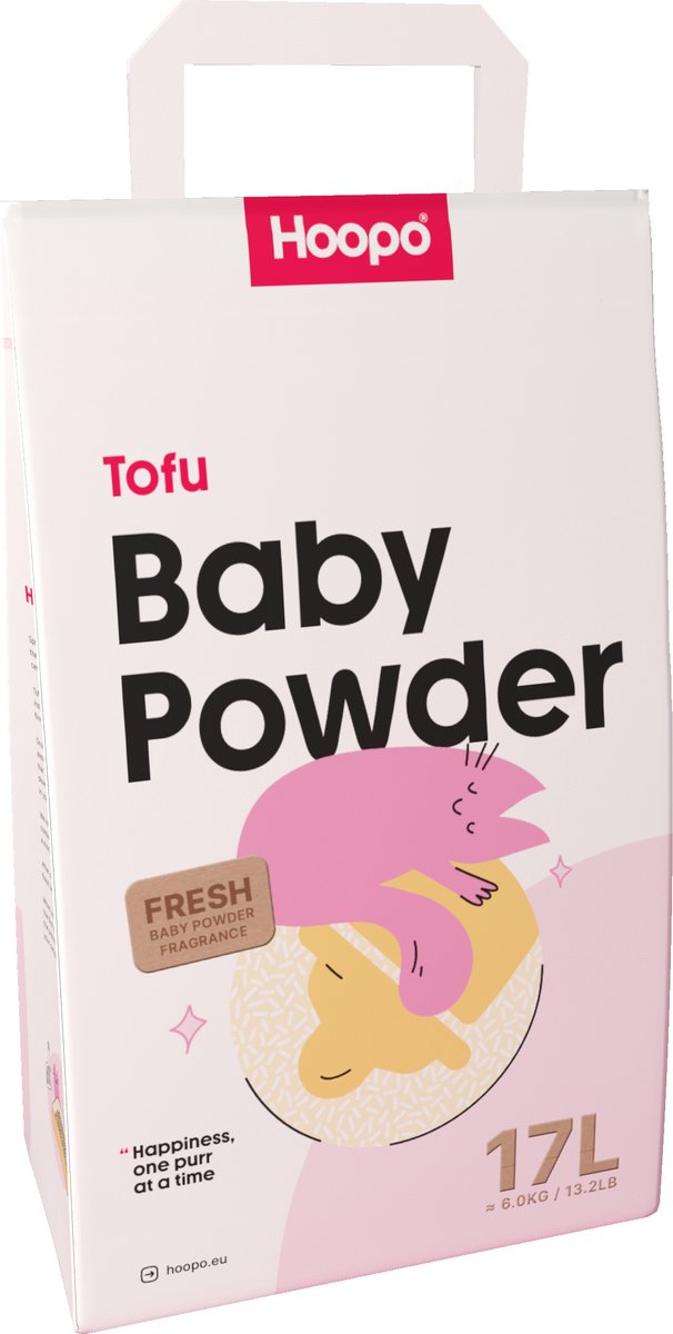 Hoopo® Tofu Kattenbakvulling - Babypoeder geur - Volledig Stofvrij - 17 Liter - Klontvormend - Effectief tegen nare geurtjes