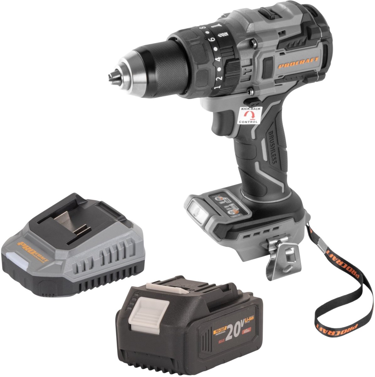 Procraft Industrial CD20B-BB accuboormachine 20 V 150 Nm borstelloos + 1x accu 4,0 Ah + oplader