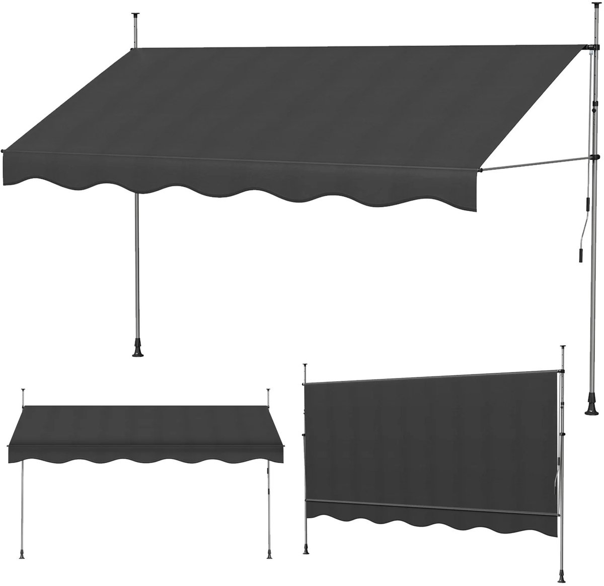 M-Goods Luifel Zonnescherm 250cm - Zonder Boren - Verstelbaar 200-300cm - Handmatig Oprolbaar - Balkon & Terras