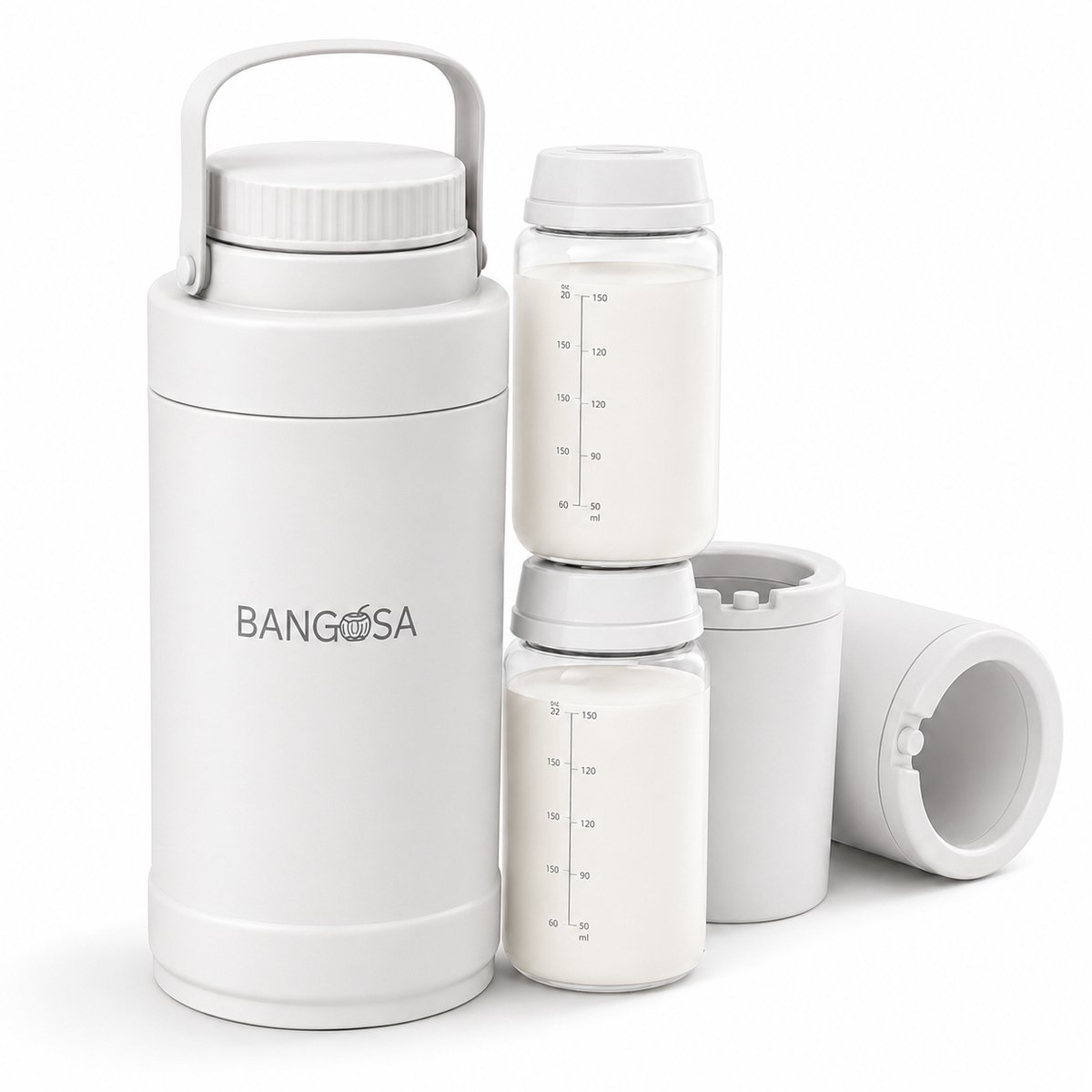 Melkkoeler voor Onderweg – Draagbare Moedermelk Koeler 750 ml met 2x 325 ml BPA-vrije Flesjes – Tot 24u Koeling – Wit