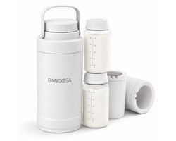 Bangosa Bewaarflesjes Moedermelk – Borstvoeding Bewaarbakjes - Melkkoeler voor Onderweg 750 ml met 2x 325 ml BPA-vrije Babyflessen – Tot 24u Koeling – Wit
