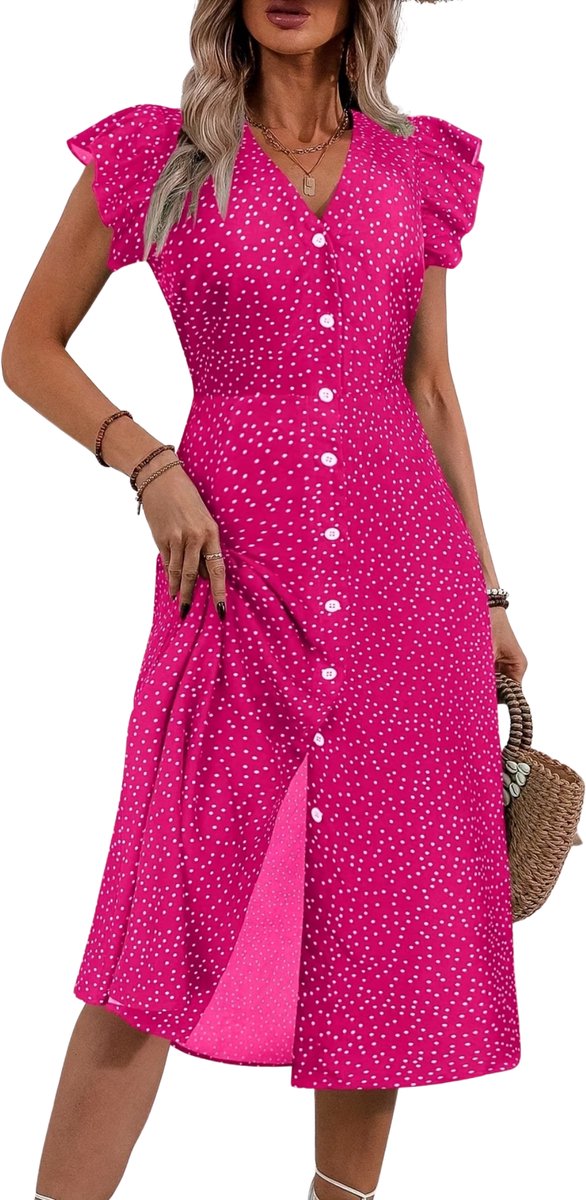 Currero Zomerjurk Dames Zomerjurken Volwassenen Vrouwen Midi Jurk Ibiza Stijl Sundress Dress Magenta Roze