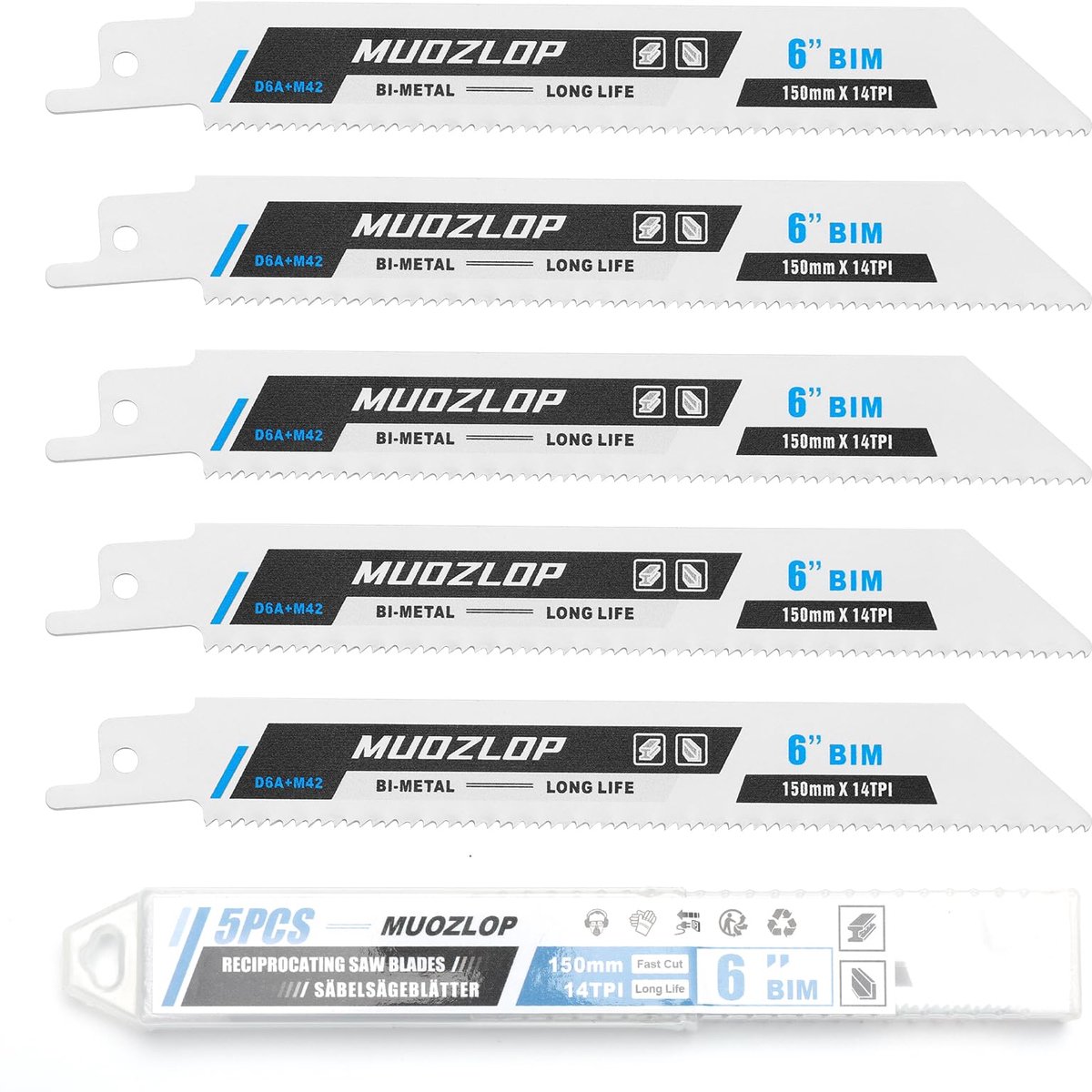 Reciprozaagbladen 150mm - 14 TPI - Set van 5 - Geschikt voor metaal - Voor precisiezaagwerk - ShopVlot