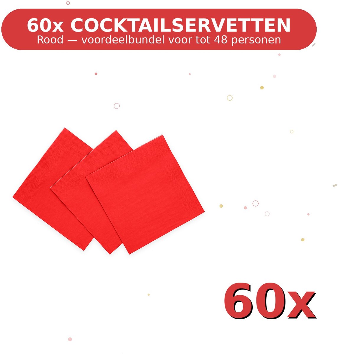 Cocktail servetten 24x24cm FSC Rood - Voordeelverpakking 60 Stuks voor tot 48 Personen - Feestartikelen