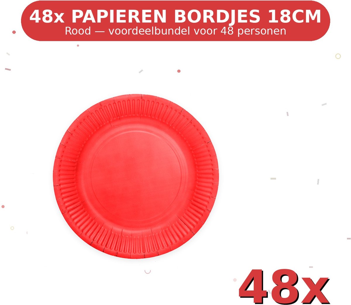 Bordjes 18cm FSC Rood - Voordeelverpakking 48 Stuks voor tot 48 Personen - Feestartikelen