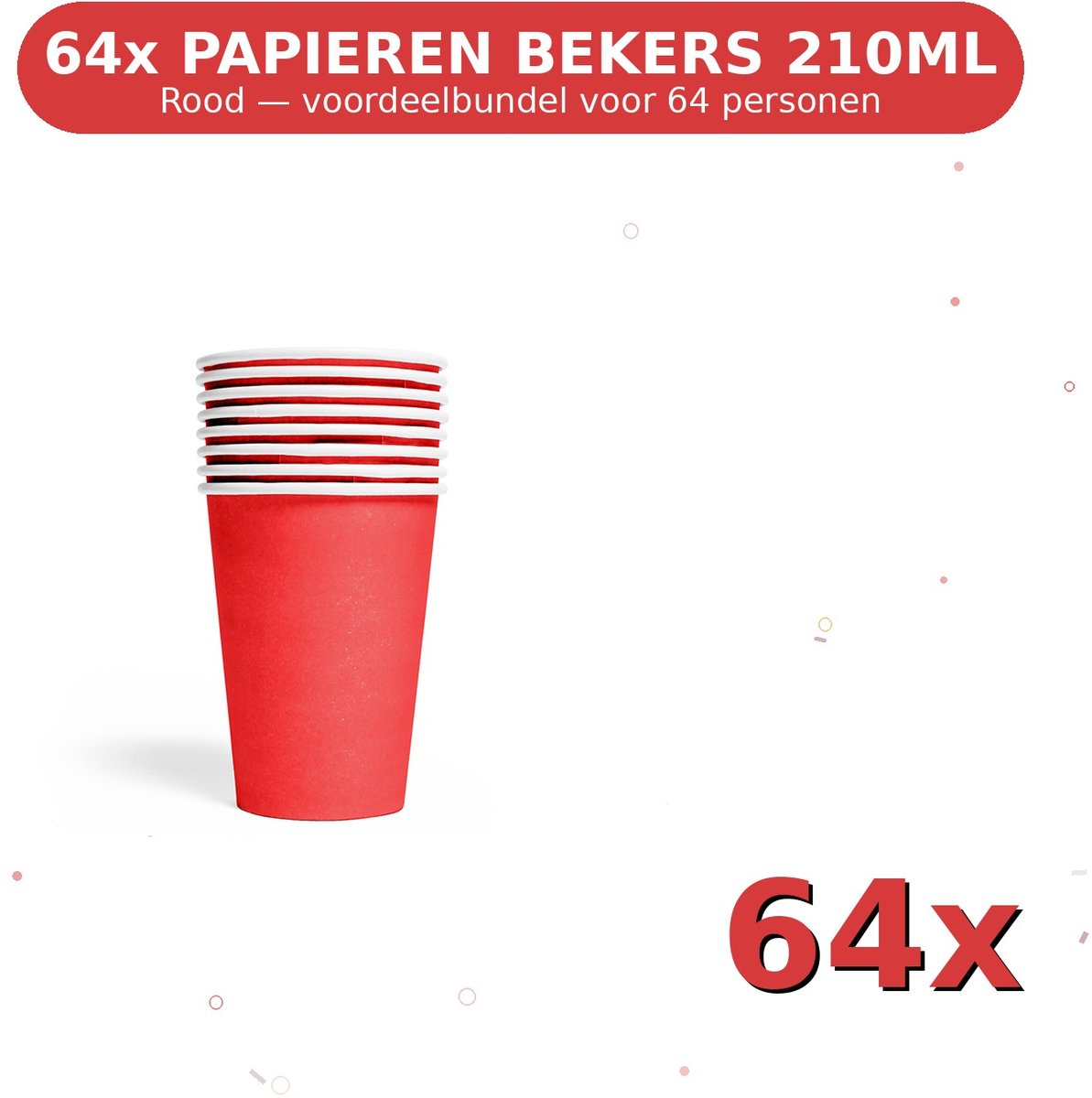 Bekers 210ml FSC Rood - Voordeelverpakking 64 Stuks voor tot 64 Personen - Feestartikelen