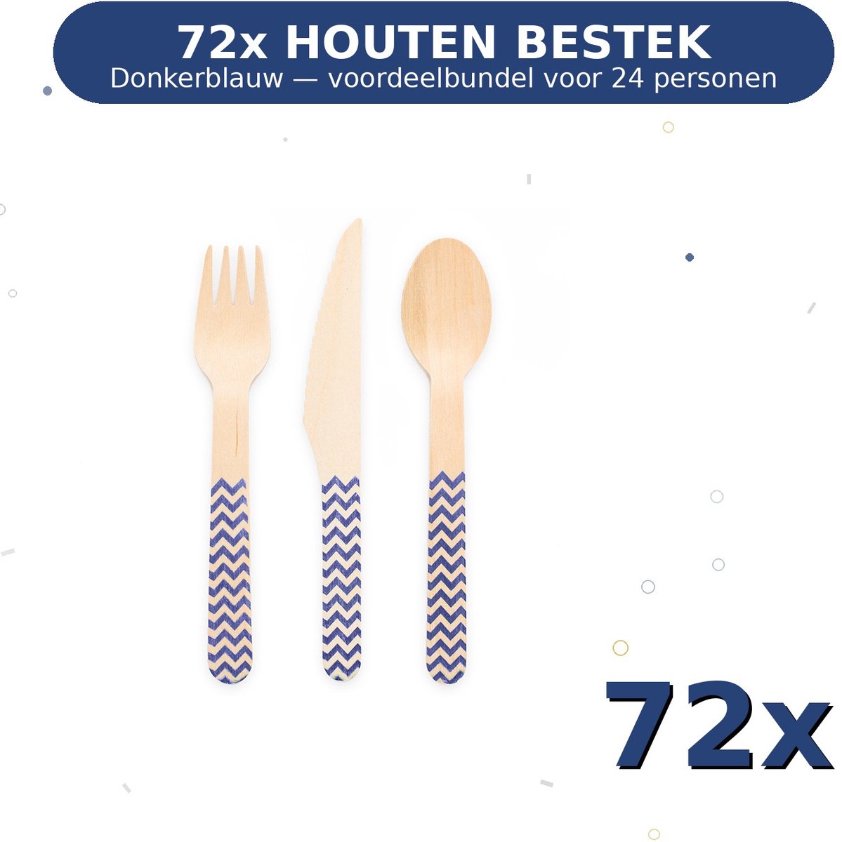 Houten bestek FSC Donkerblauw - Voordeelverpakking 72 Stuks voor tot 24 Personen - Feestartikelen