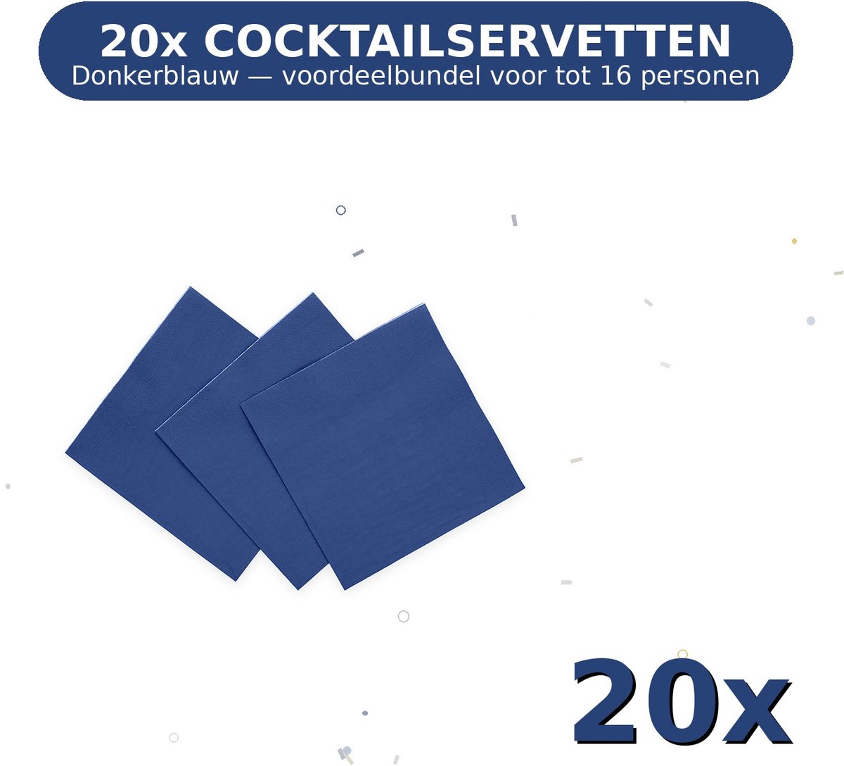 Cocktail servetten 24x24cm FSC Donkerblauw - Voordeelverpakking 20 Stuks voor tot 16 Personen - Feestartikelen