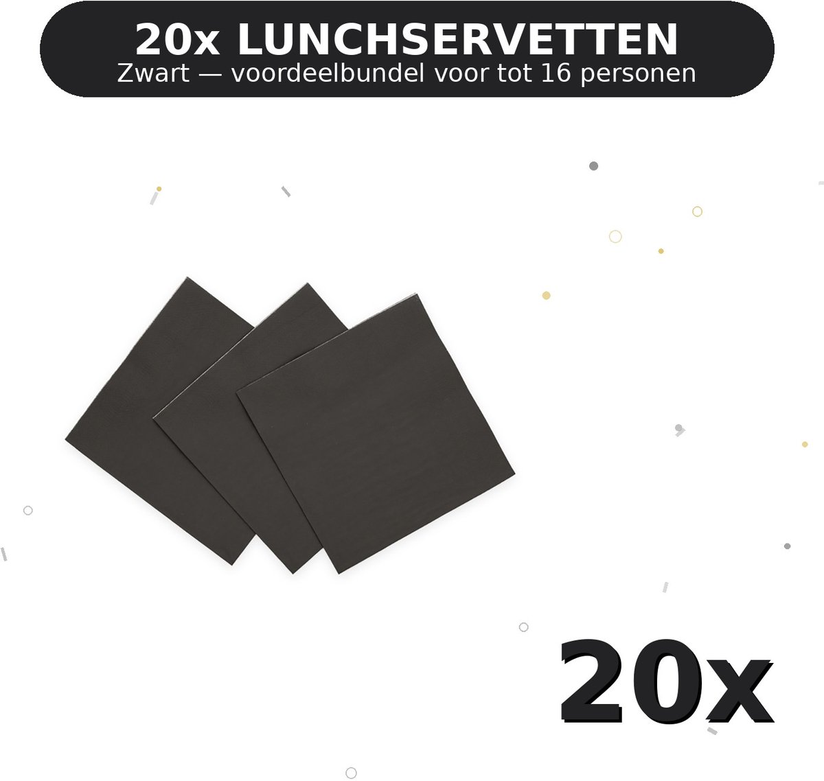 Lunch servetten 33x33cm FSC Zwart - Voordeelverpakking 20 Stuks voor tot 16 Personen - Feestartikelen