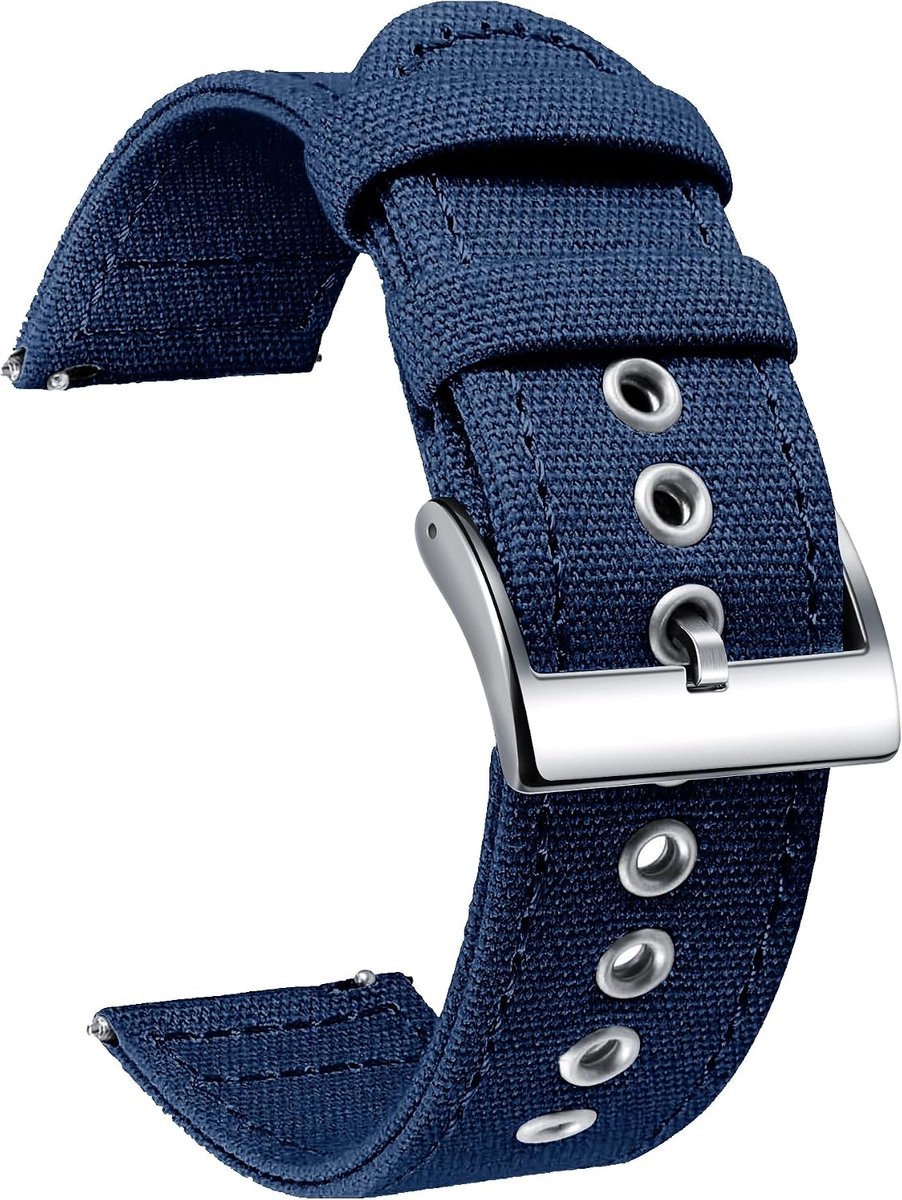Horlogeband snelle bevestiging 18mm 20mm 22mm 24mm - canvas materiaal - zilveren/zwart gesp - ShopVlot