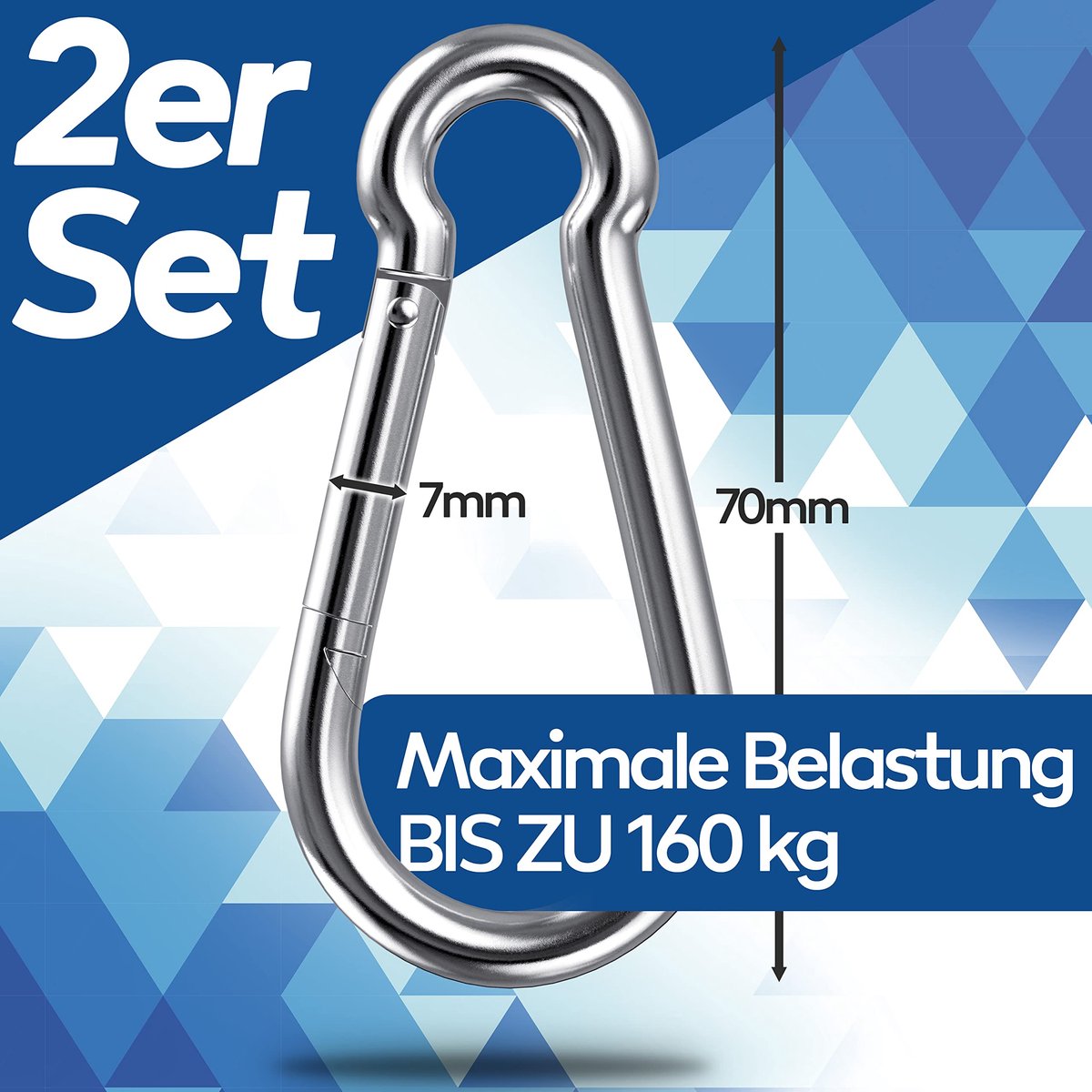GARSIDURO® roestvrijstalen karabijnhaak - 2-pack 7x70 mm - karabijnhaak volgens DIN 5299 roestvrij - ShopVlot