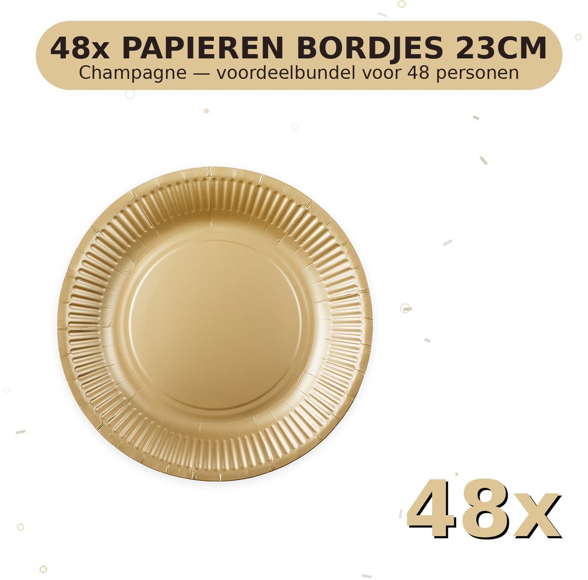 Bordjes 23cm FSC Champagne - Voordeelverpakking 48 Stuks voor tot 48 Personen - Feestartikelen