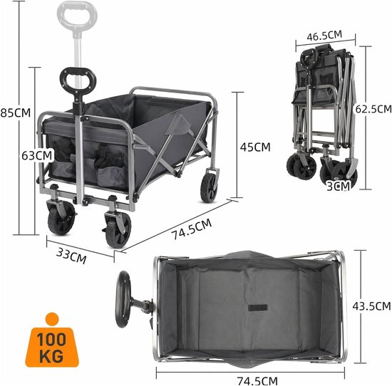 CINK & Co® Opvouwbare Bolderkar - 100 kg - Terreinwielen - Grijs — afbeelding 4