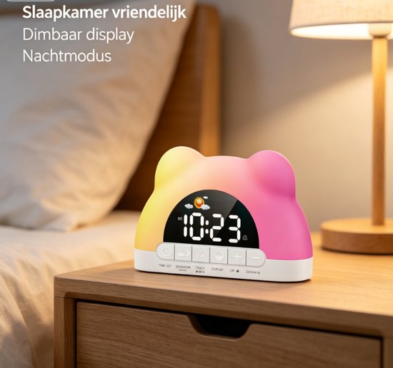Sfeerwekker met RGB-verlichting, Spiegel Display, Type-C, 2 Wekkers, Kinderslot, Wake-up & Slaapfunctie voor Kinderen en Volwassenen — afbeelding 2