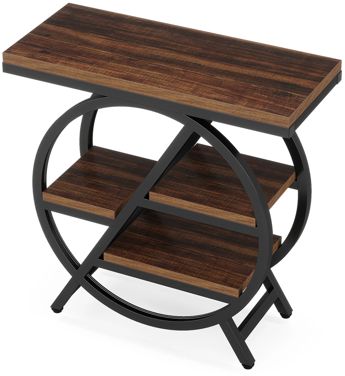 Sellino Bijzettafel - Zwarte metalen frames - 3 niveaus - Belastbaar tot 30 kg - 65 × 30 × 66,5 cm - Bruin - Metaal