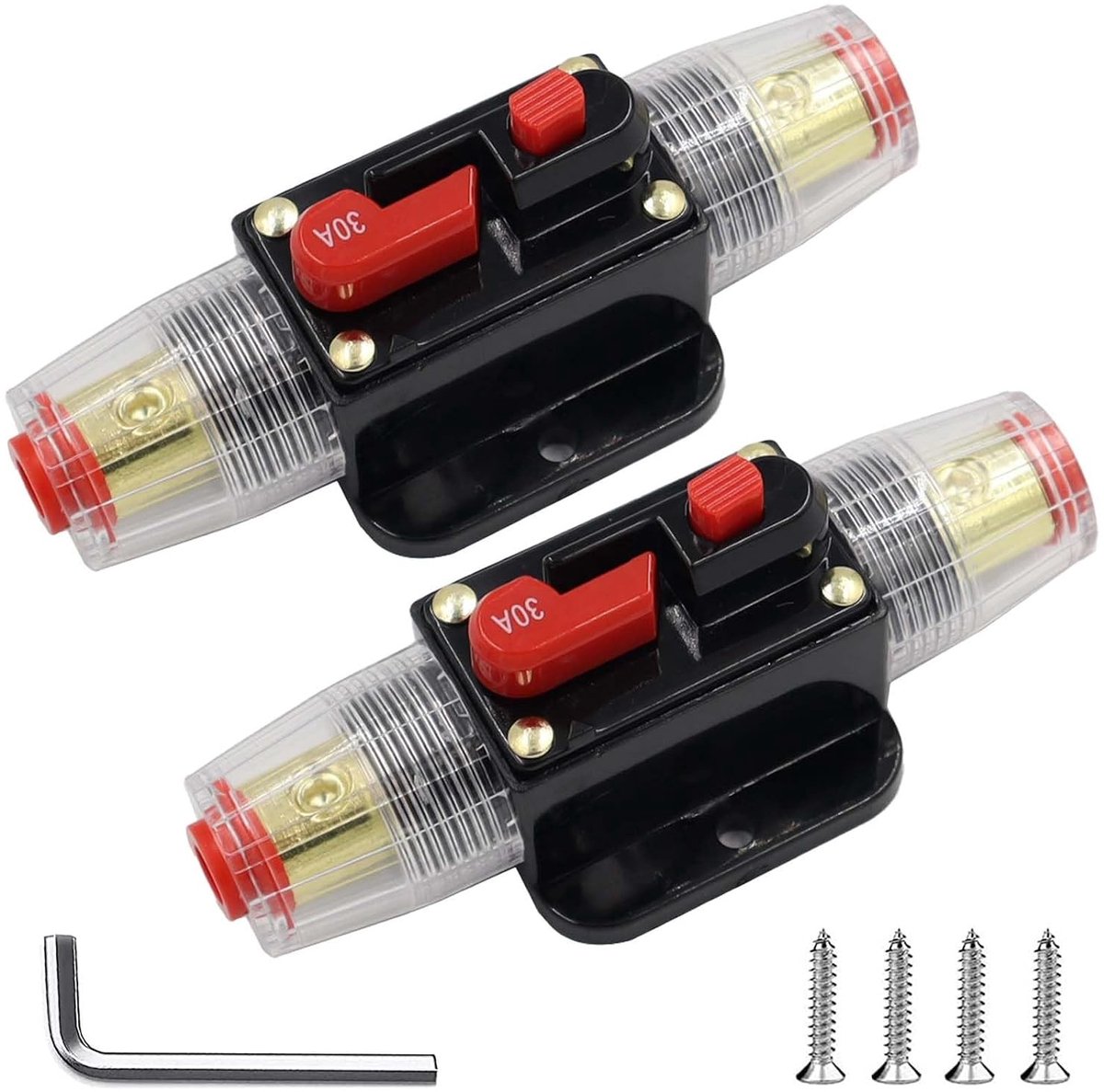 2 Stuks 30A Auto Fuse Holder: Automatische Bescherming voor 12V 24V Auto en Marine Audio Systemen, Handmatige Reset Circuitonderbreker